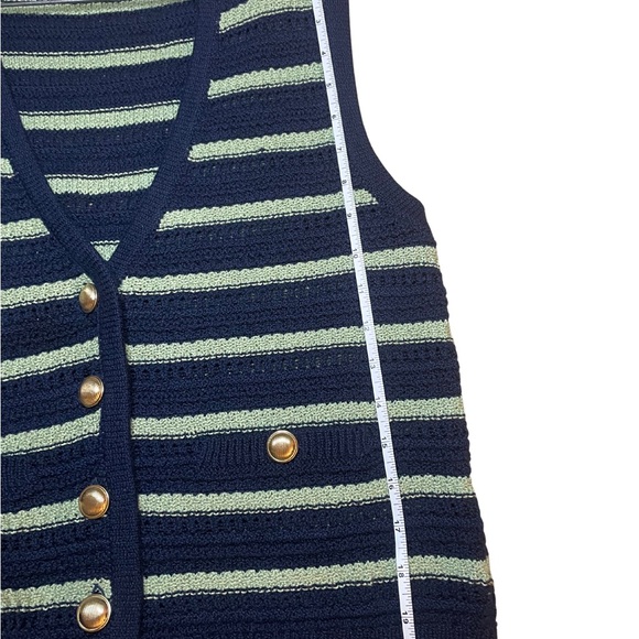 LOFT Navy and Green Striped V-Neck Sweater Vest - Picture 3 of 6